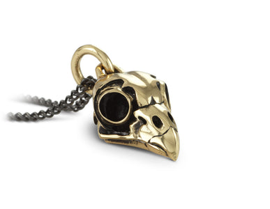 Owl Skull Necklace in Bronze  - shown on gunmetal chain