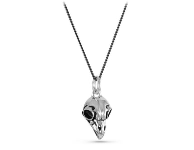 Owl Skull Necklace in Silver - shown on gunmetal chain