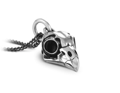 Owl Skull Necklace in Silver - shown on gunmetal chain