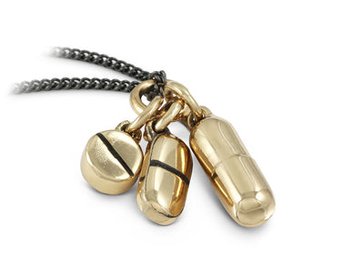 Pills Necklace in Bronze - shown on gunmetal chain