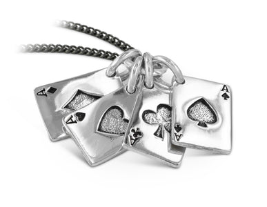 Aces Necklace in Silver - shown on gunmetal chain