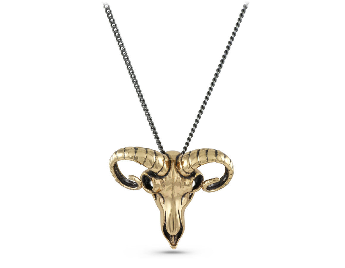 Ram Skull Necklace in Bronze - shown on gunmetal chain