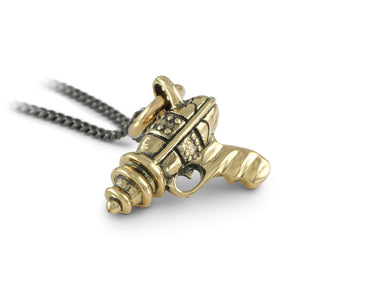 Ray Gun Necklace in Bronze - shown on gunmetal chain