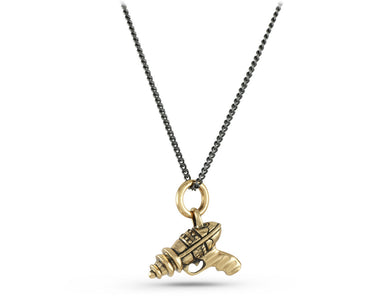 Ray Gun Necklace in Bronze - shown on gunmetal chain