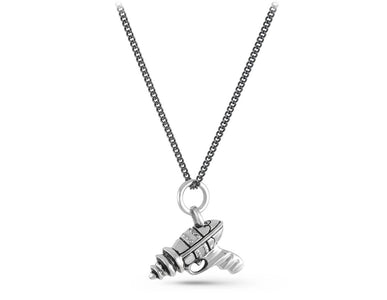 Ray Gun Necklace in Silver - shown on gunmetal chain