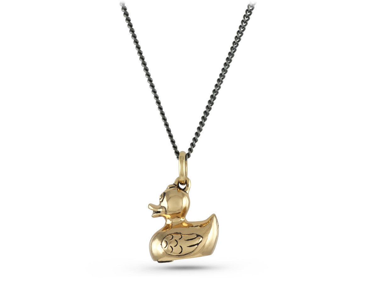 Rubber Duck Necklace in Bronze - shown on gunmetal chain