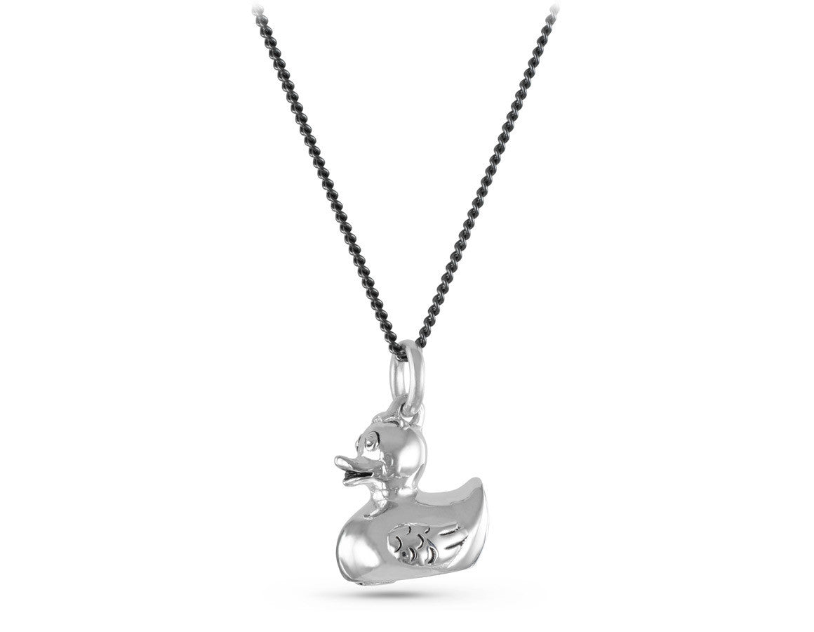 Rubber Duck Necklace in Silver - shown on gunmetal chain