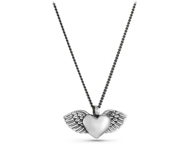 Flying Heart Necklace in Silver - shown on gunmetal chain