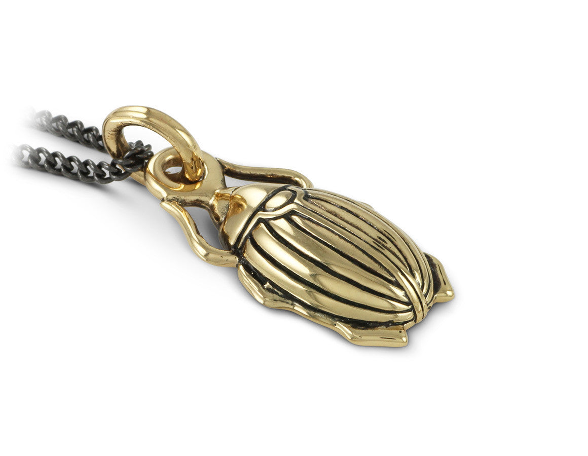 Scarab Beetle Necklace in Bronze - shown on gunmetal chain