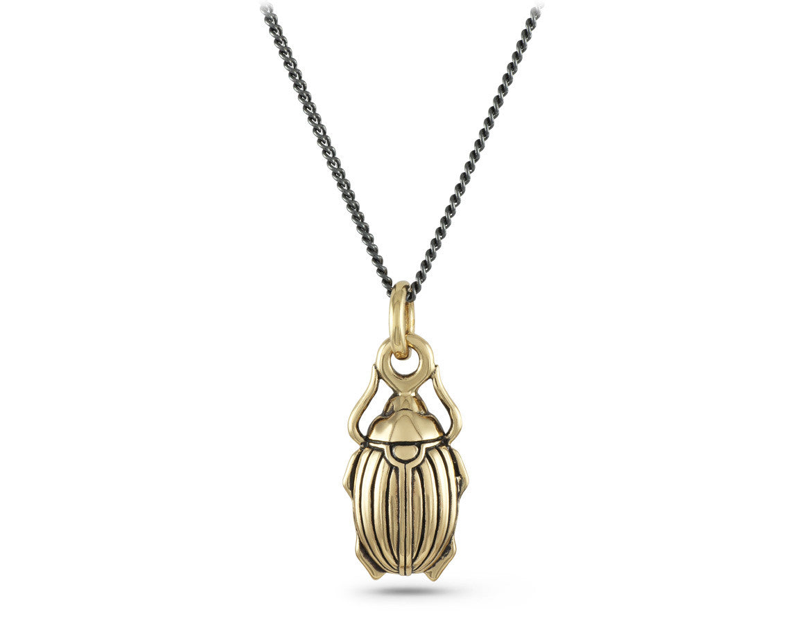 Scarab Beetle Necklace in Bronze - shown on gunmetal chain