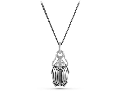 Scarab Beetle Necklace in Silver - shown on gunmetal chain