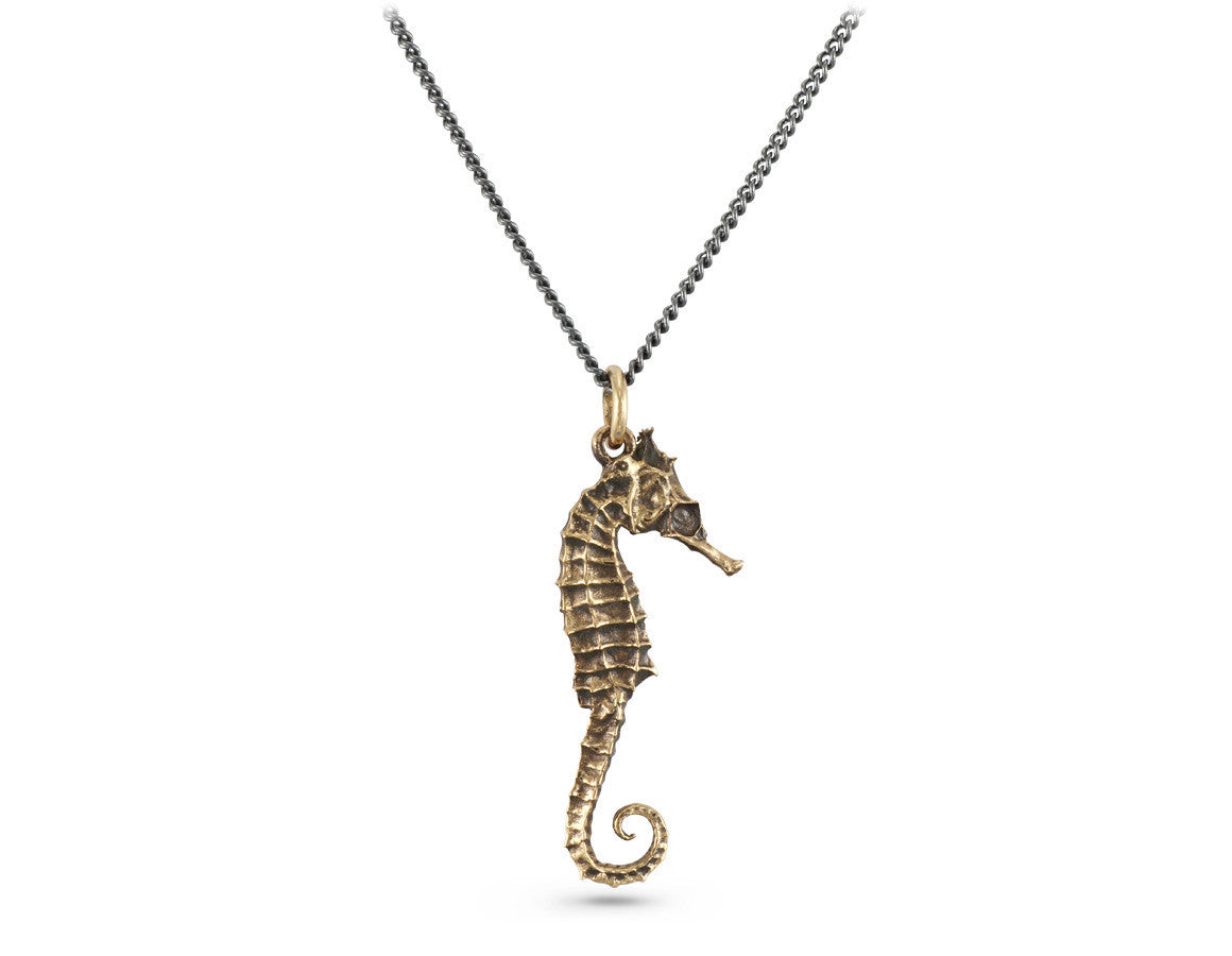 Seahorse Necklace in Bronze - shown on gunmetal chain