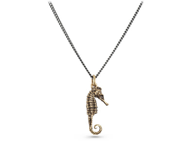 Small Seahorse Necklace in Bronze - shown on gunmetal chain