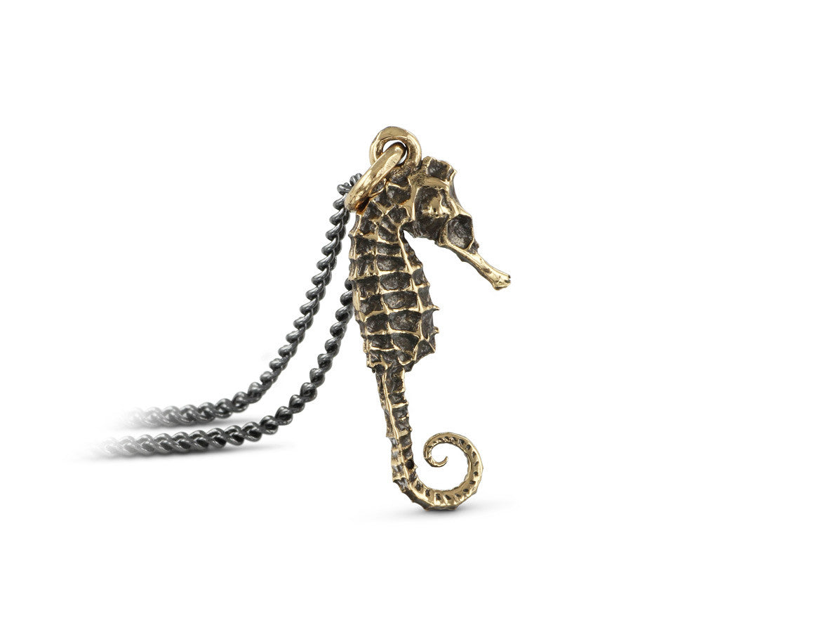 Small Seahorse Necklace in Bronze - shown on gunmetal chain