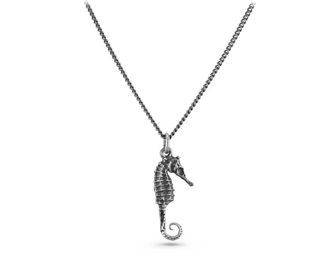 Small Seahorse Necklace in Silver - shown on gunmetal chain