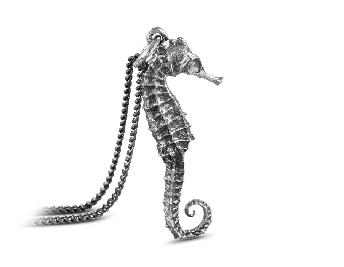 Seahorse Necklace in Silver - shown on gunmetal chain