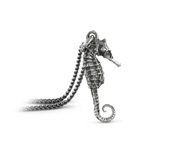 Small Seahorse Necklace in Silver - shown on gunmetal chain