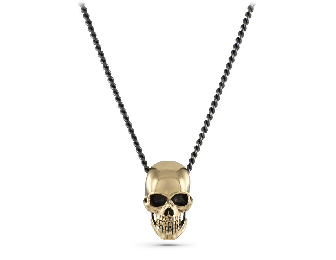 Skull Necklace in Bronze - shown on gunmetal chain