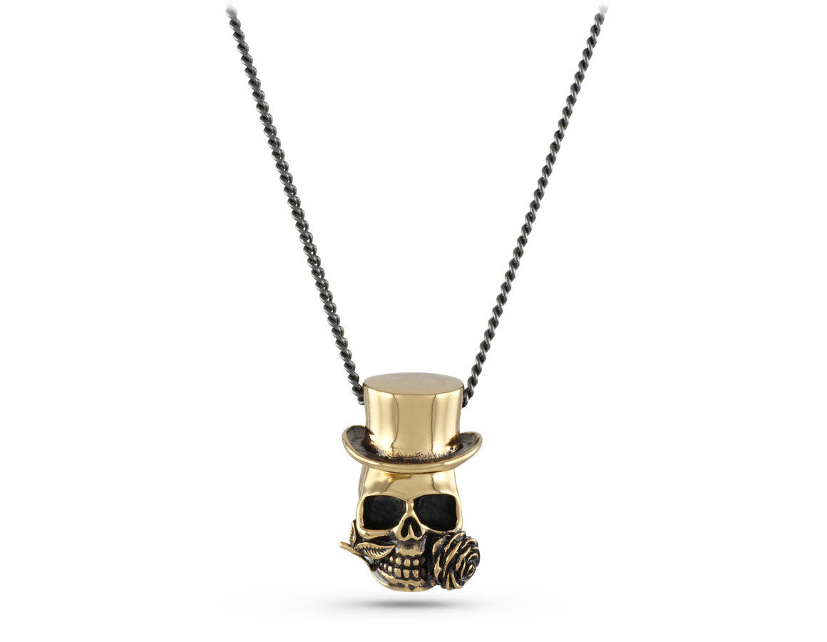 Baron Samedi Skull Necklace in Bronze - shown on gunmetal chain