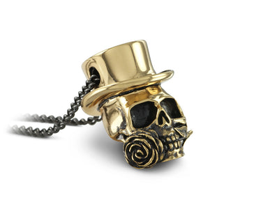 Baron Samedi Skull Necklace in Bronze - shown on gunmetal chain