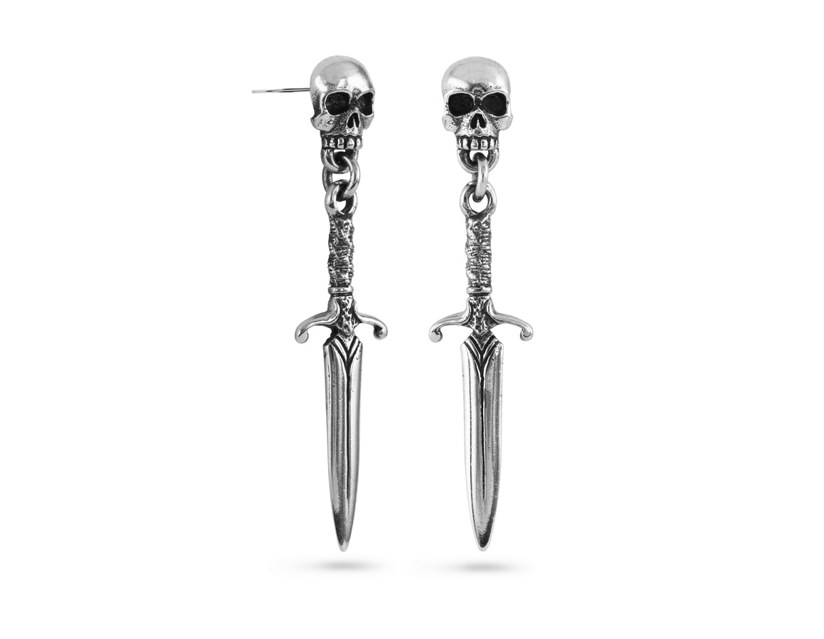 Skull & Dagger Earrings in Silver