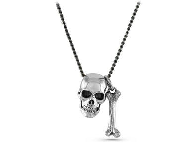 Skull & Bone Necklace in Silver - shown on gunmetal chain