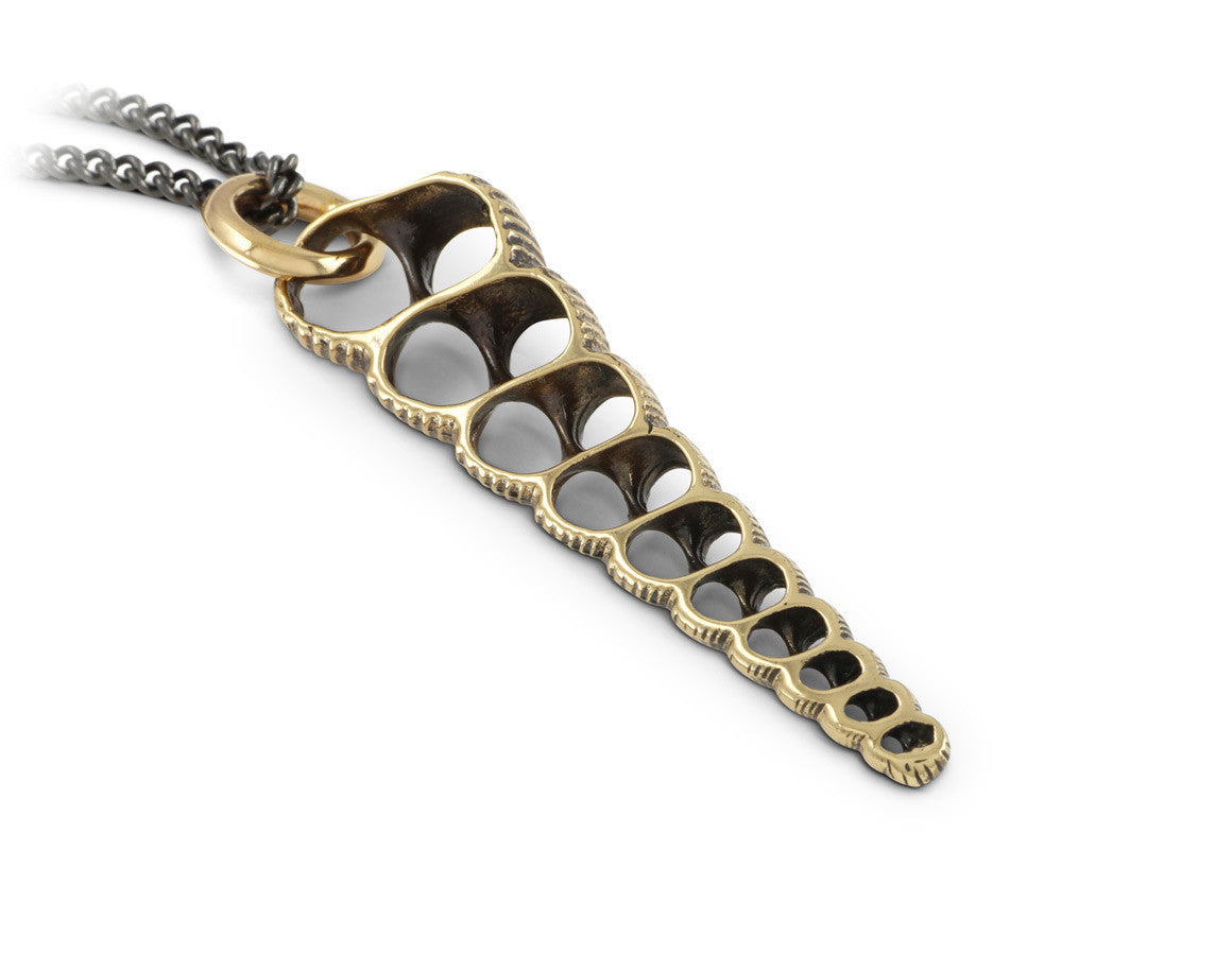 Turritella Shell Necklace in Bronze - shown on gunmetal chain