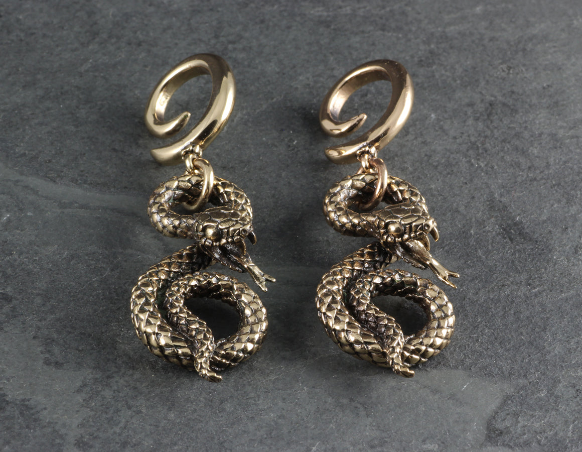 Spiral Snake Gauged Spiral Earrings - Bronze