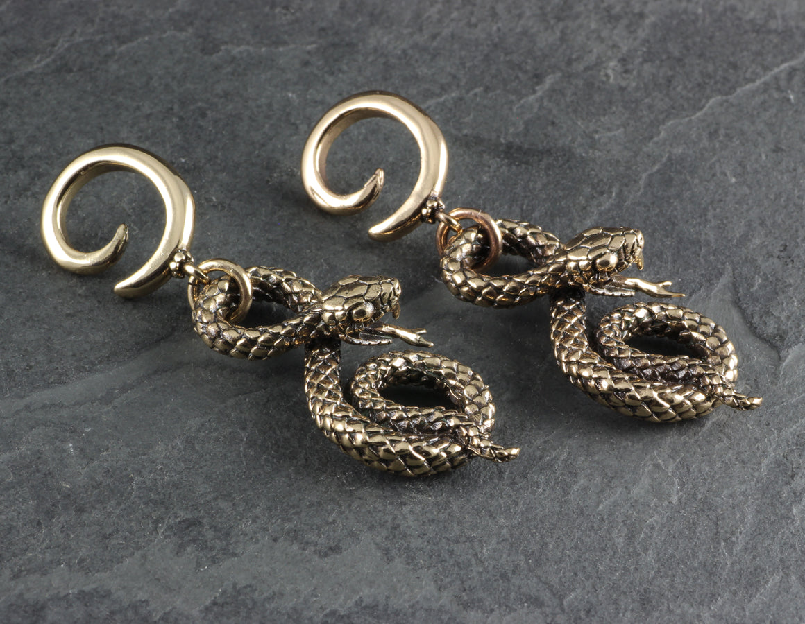 Spiral Snake Gauged Spiral Earrings - Bronze