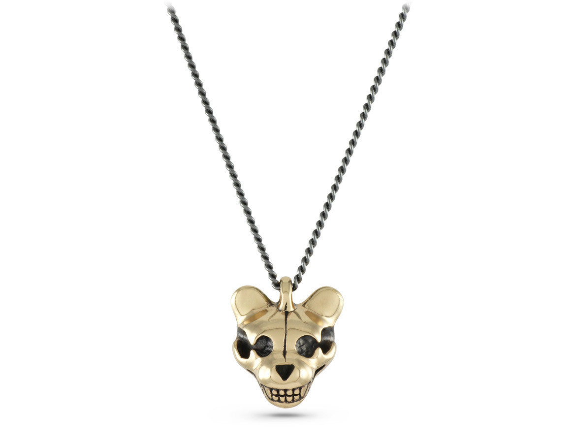 Teddy Bear Skull Necklace in Bronze - shown on gunmetal chain