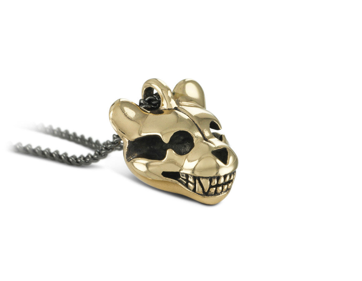 Teddy Bear Skull Necklace in Bronze - shown on gunmetal chain