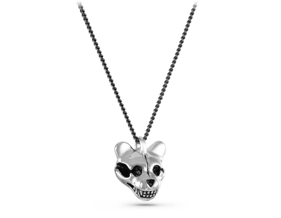 Teddy Bear Skull Necklace in Silver - shown on gunmetal chain