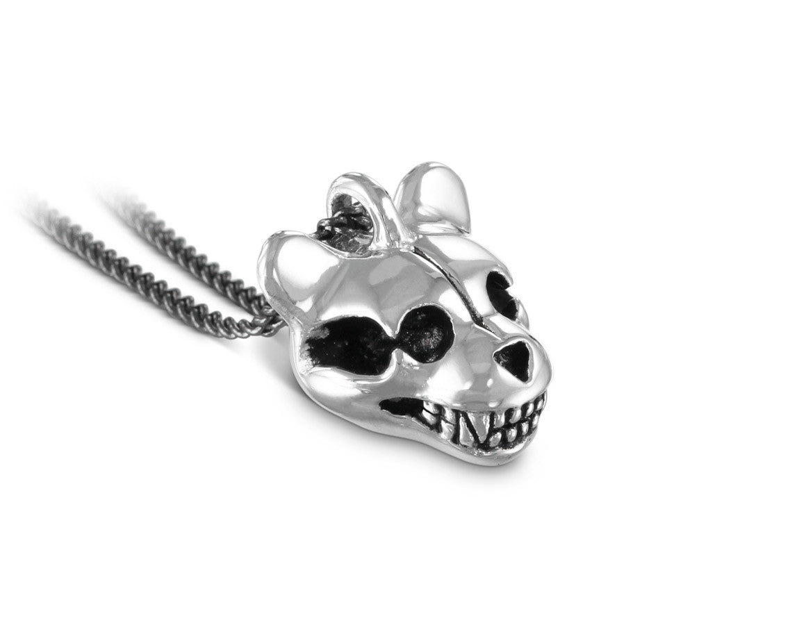 Teddy Bear Skull Necklace in Silver - shown on gunmetal chain