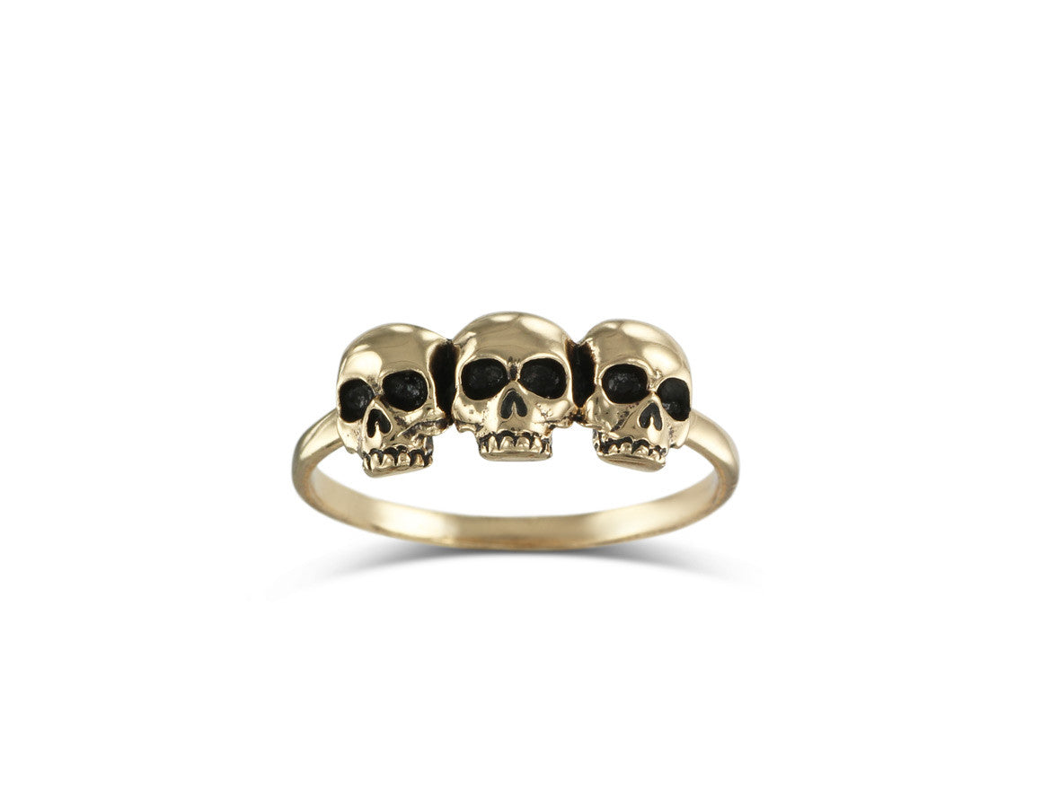 Three Skulls Stacking Ring in Bronze