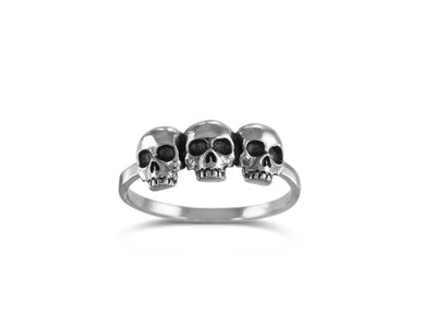 Three Skulls Stacking Ring in Silver