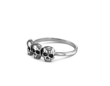 Three Skulls Stacking Ring in Silver