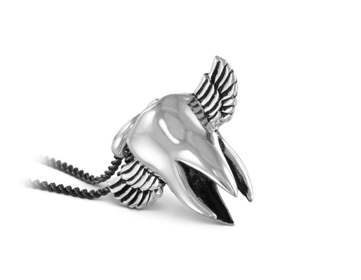 Flying Tooth Necklace in Silver - shown on gunmetal chain