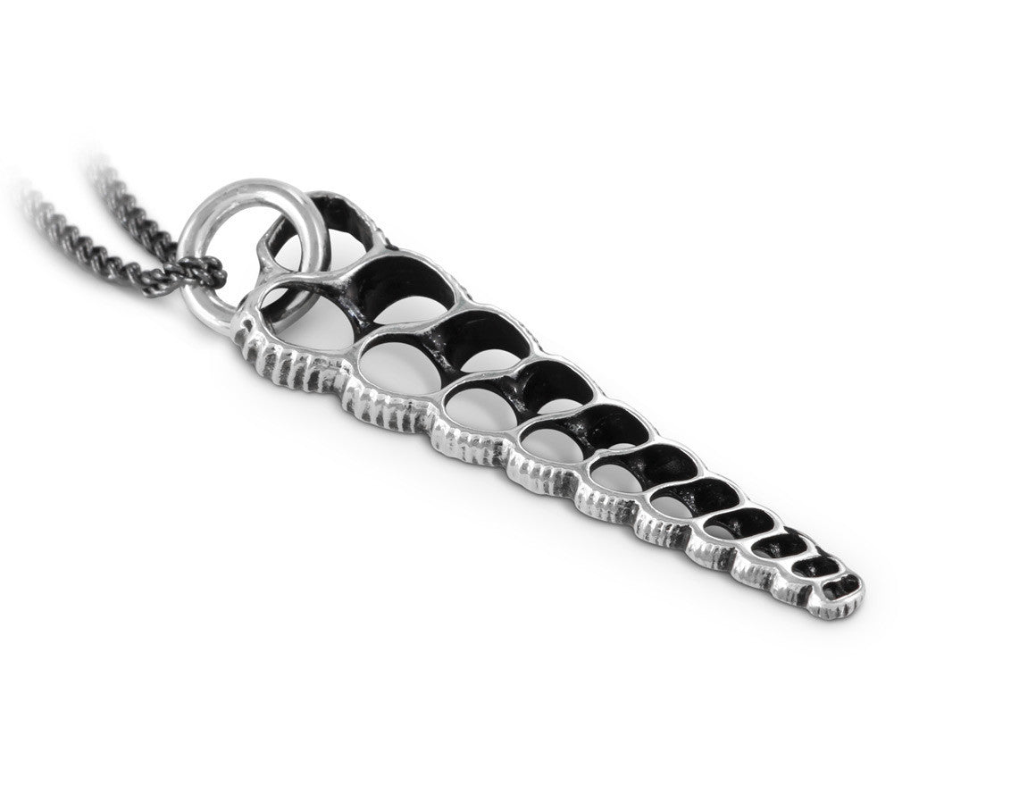 Turritella Shell Necklace in Silver - shown on gunmetal chain