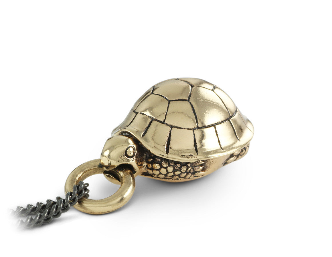 Turtle Necklace in Bronze - shown on gunmetal chain