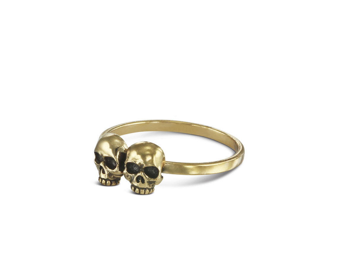 Two Skulls Stacking Ring in Bronze