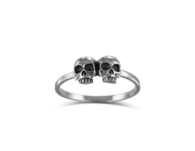 Two Skulls Stacking Ring in Silver