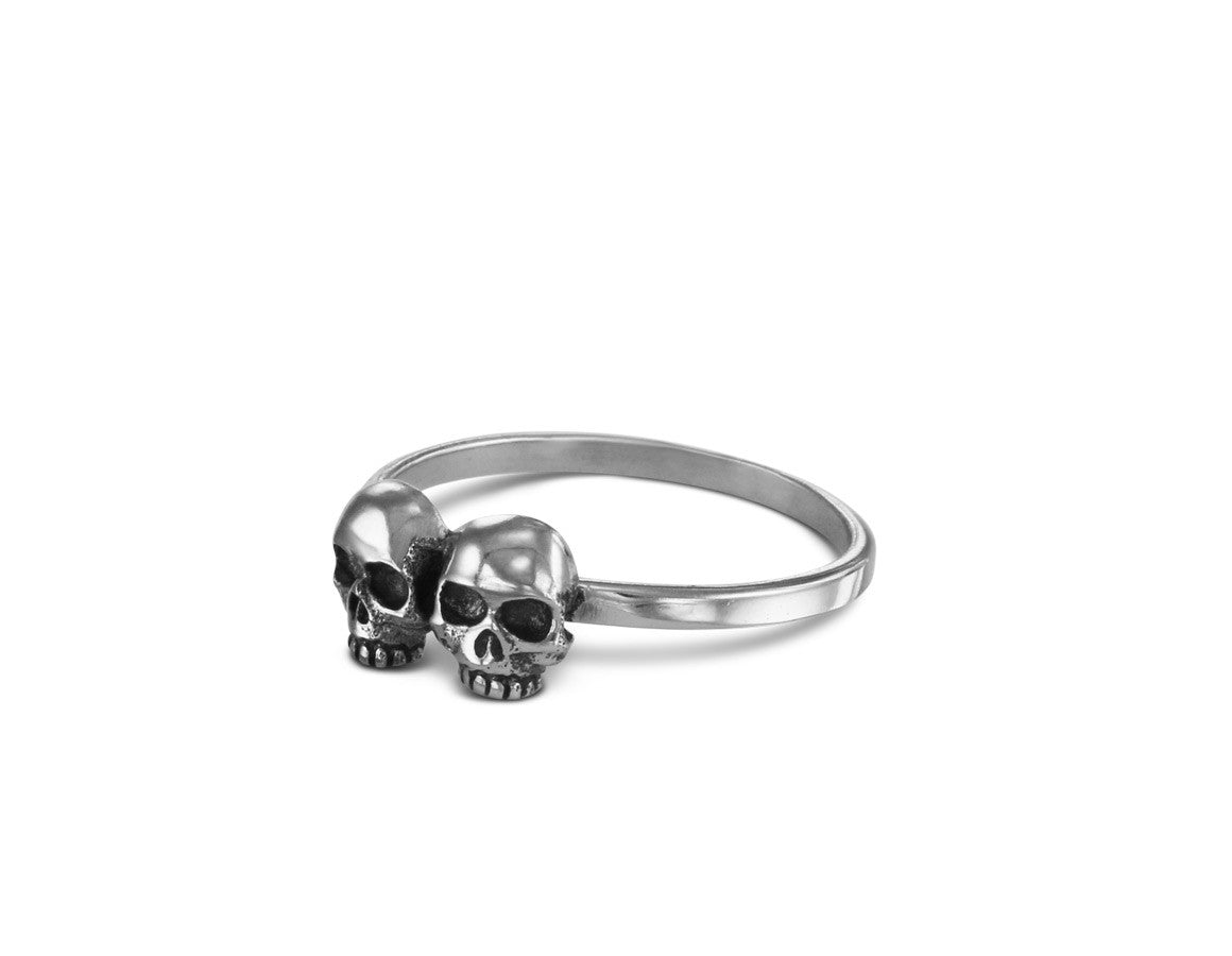 Two Skulls Stacking Ring in Silver