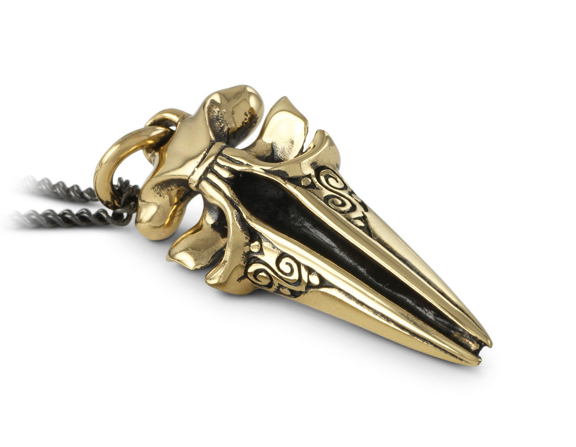 Whale Skull Necklace in Bronze - shown on gunmetal chain