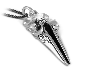 Whale Skull Necklace in Silver - shown on gunmetal chain