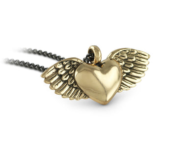 Flying Heart Necklace in Bronze - shown on gunmetal chain