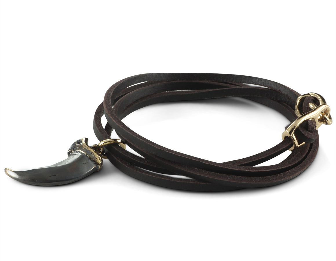 Black Wolf Claw Leather Bracelet - Bronze