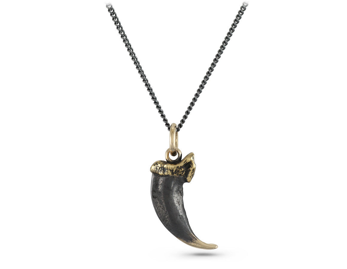 Black Wolf Claw Necklace in Bronze - shown on gunmetal chain