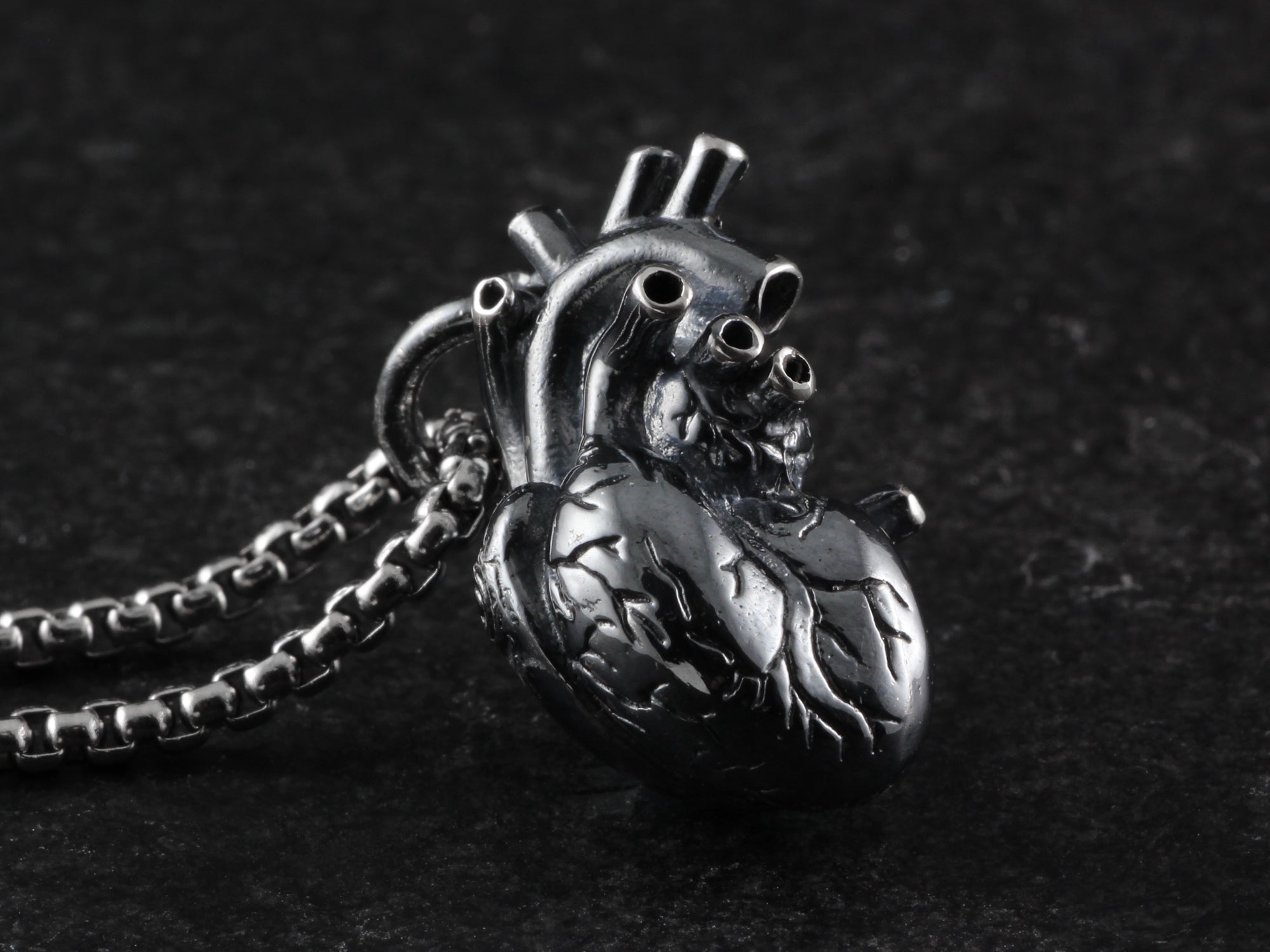 Sterling Silver Black Anatomical Heart Necklace