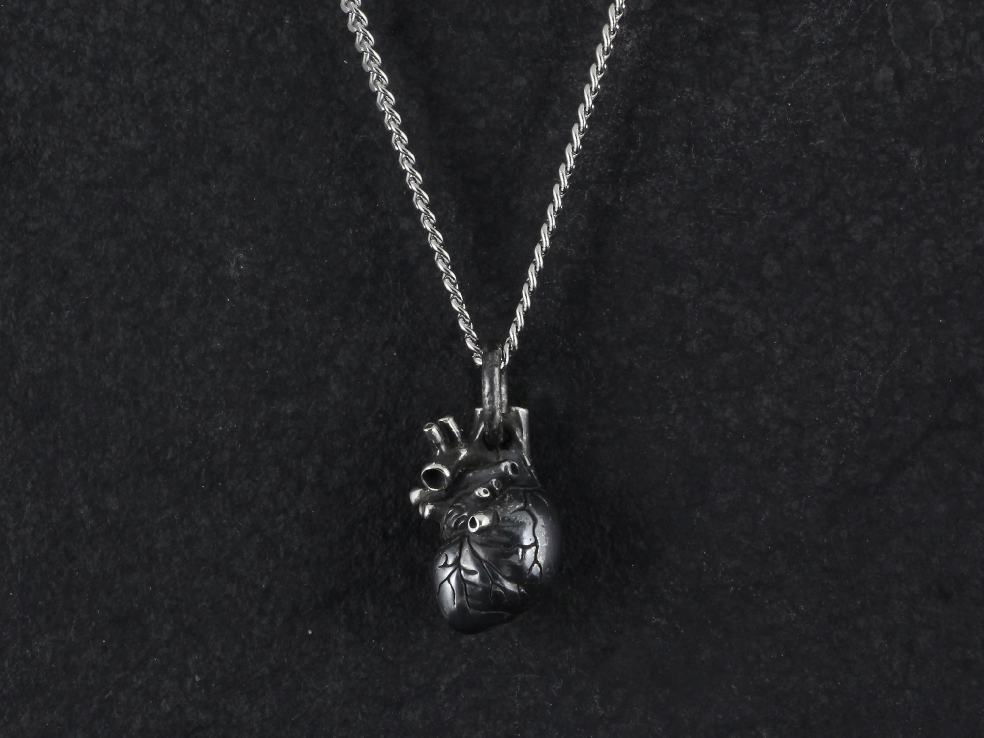 Sterling Silver Black Anatomical Heart Necklace - Small