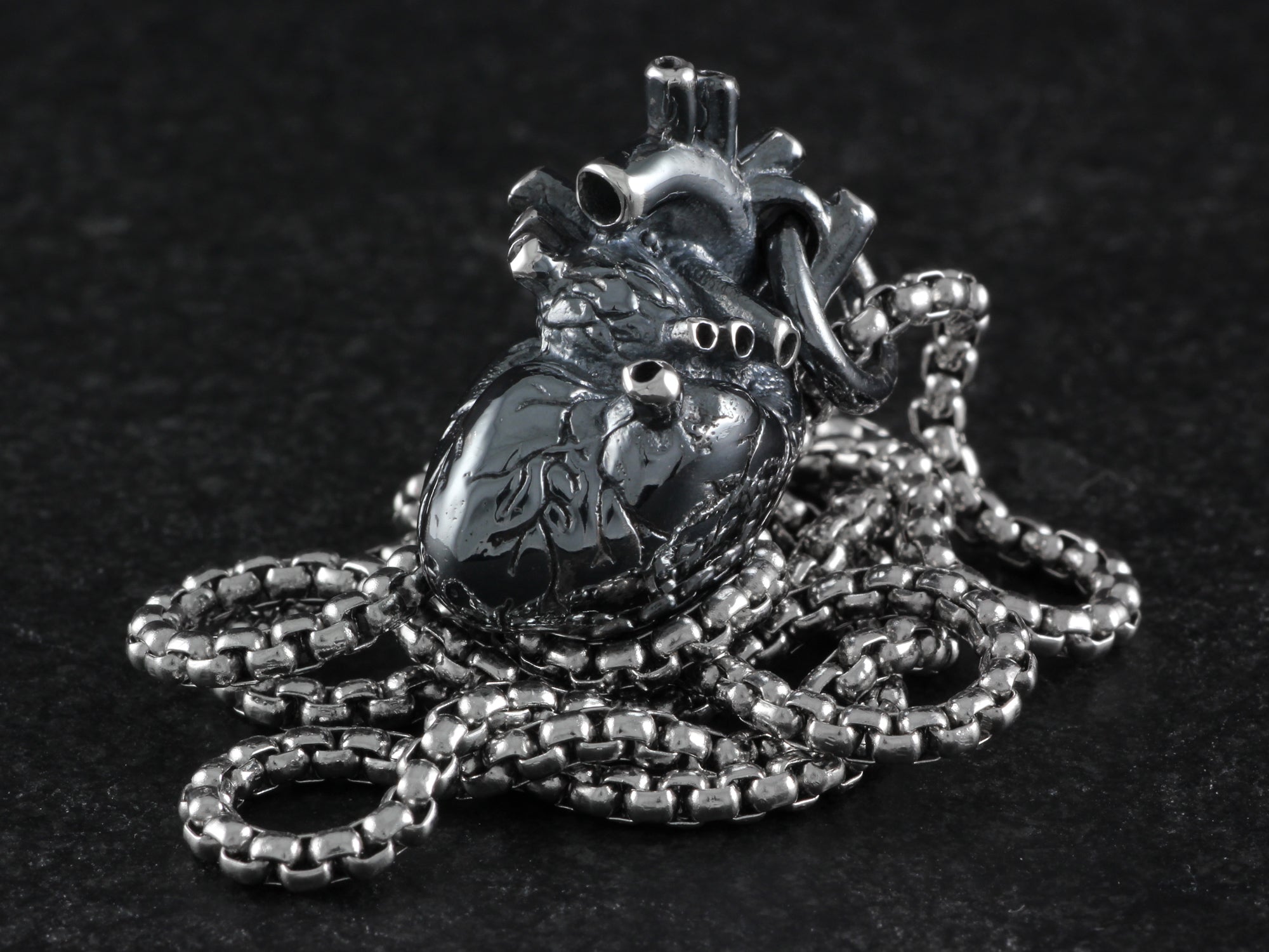 Sterling Silver Black Anatomical Heart Necklace